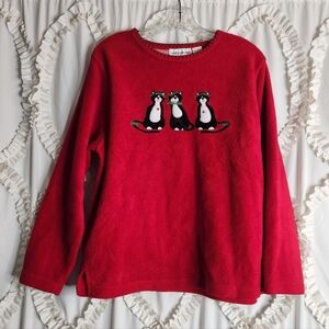 Vintage Womens Cat Mouse Xmas Long Sleeve Fleece Sweater size Large